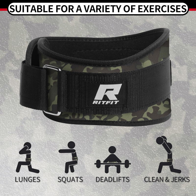 RitFit Weight Lifting Belt - Great for Squats, Lunges, Deadlift, Thrusters - Men and Women - 6 Inch Black/Camouflage - Image 4